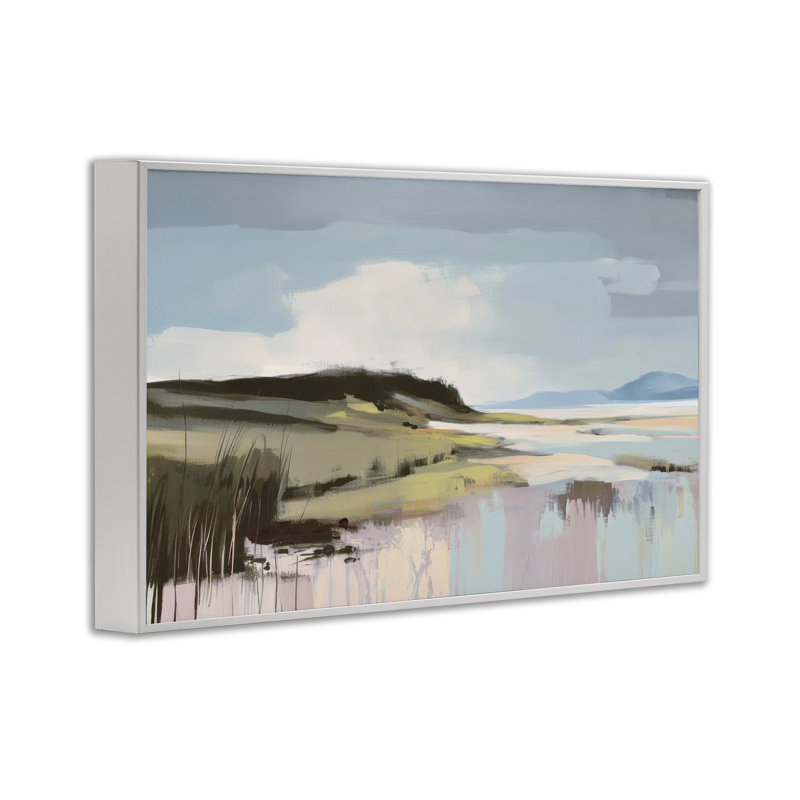 Giclée moderne encadrée, par Elara Yasna, H 20 po x l 30 po, Estampe numérique encadrée blanc bord de mer
