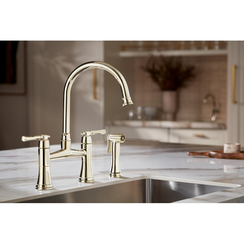 Bridge Kitchen Faucet With Side Spray, Luxe Steel