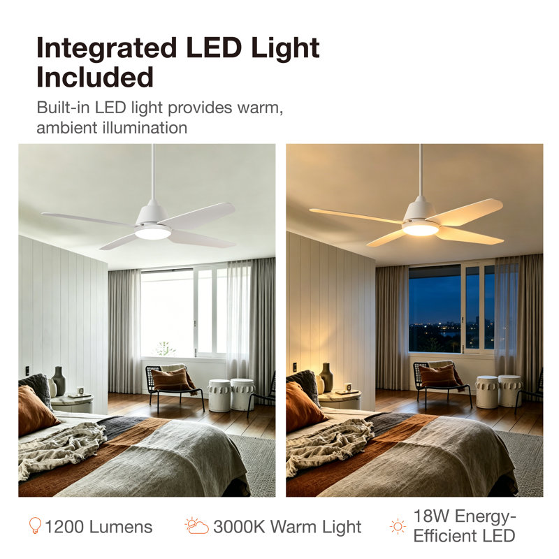 Aria 52in 4-Blades Indoor/Outdoor Ceiling Fan with Remote Control and Light, White