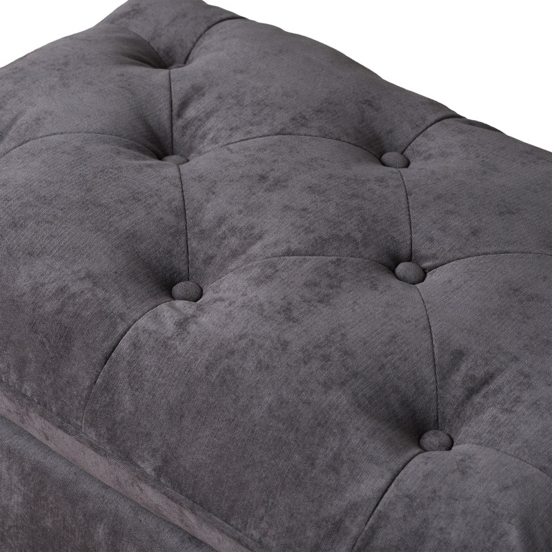 Gourav Upholstered Ottoman with Pillow Top & Birch Legs, Charcoal Gray