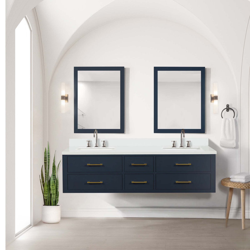 Ensemble de meuble-lavabo double avec robinet, miroirs et tiroirs