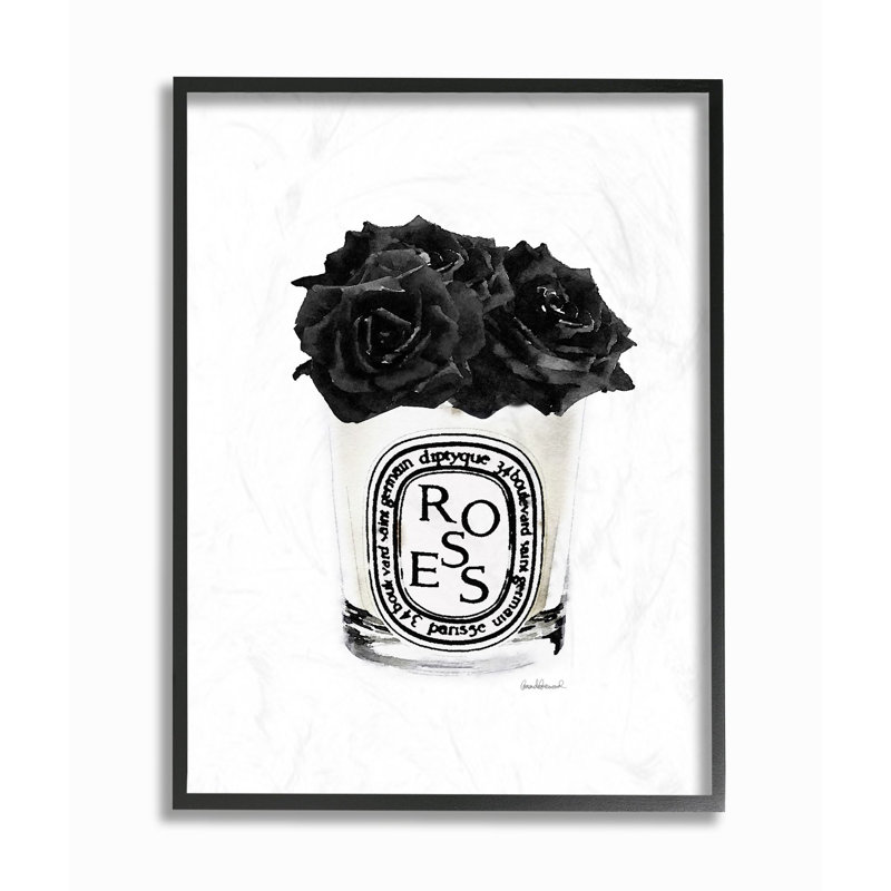 « mode stylisé rose fleur », art textuel noir, H 30 po x l 24 po, Giclée encadrée noir minuit