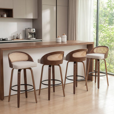 Ensemble de 4 tabourets de bar modernes en rotin avec siège rembourré Huneycutt