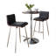 Ensemble de salle à manger à hauteur de comptoir Mid-Century avec tabourets pivotants, table chromée réglable, plateau en bois brun, similicuir noir, 3 pièces