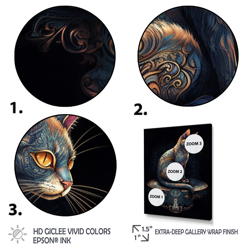 Blue Glamour Retro Gold Cat I - impression, Cadre flottant noir, H 32 po x l 24 po x P 1 po