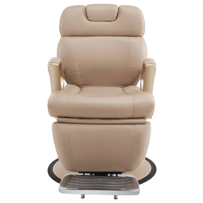 Manrico 26" Width Heavy Duty Reclining Barber Chair, Hydraulic Swivel Salon Chair Faux Leather, Beige Faux Leather