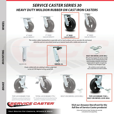 6 Inch Rubber on Steel Caster with Ball Bearing and Brake/Swivel Lock SCC|SCC-30CS620B-TLB-BSL