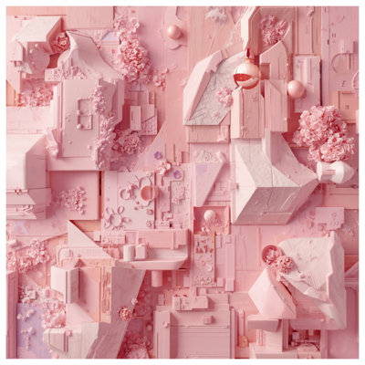 Tapisserie murale rose avec architecture géométrique