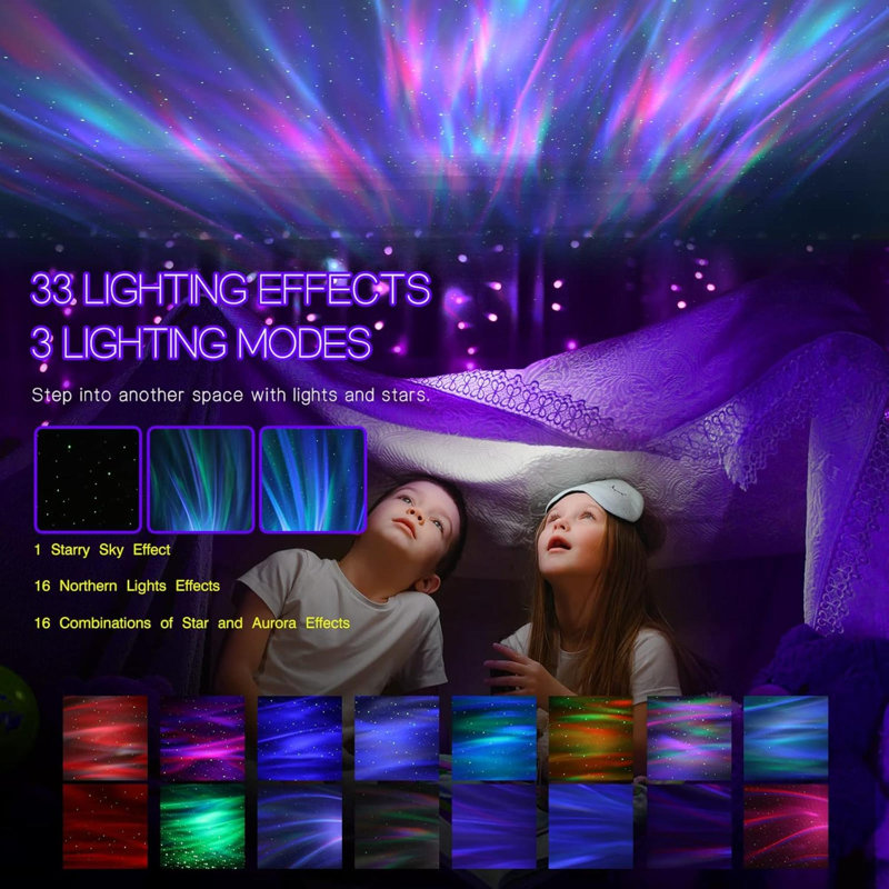 Projecteur Aurora Northern Galaxy Light avec 33 effets de lumière, veilleuse à DEL pour la nébuleuse de la chambre à coucher, télécommande, bruits, haut-parleur Bluetooth pour les fêtes