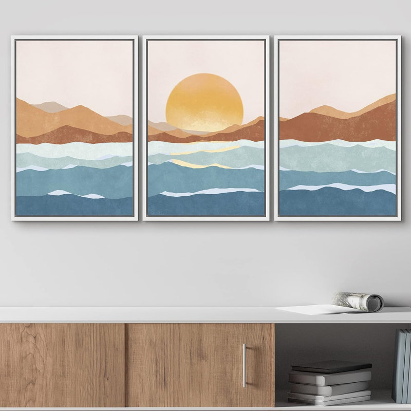 Sunlight Mountain Ocean Horizon, reproduction sur toile 3 pièces, H 36 po x l 72 po x P 1,5 po