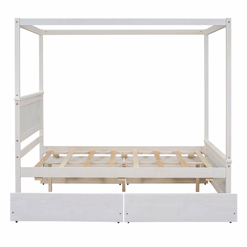 Lit plateforme double avec tiroirs HYY, Blanc