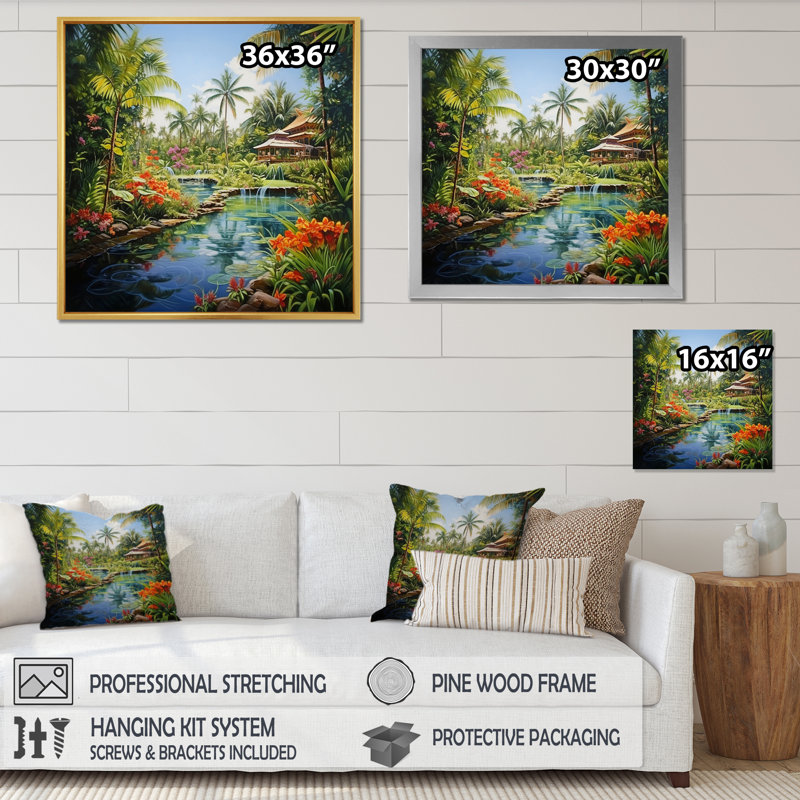 Bali Bliss Landscape II - Art asiatique, art sur toile, H 30 po x l 30 po x P 1 po, Cadre simple noir