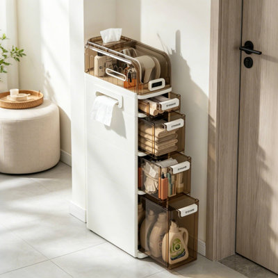 Slim Bathroom Storage Cabinet 5-Tiers Waterproof Bathroom Floor Organizer With Drawers