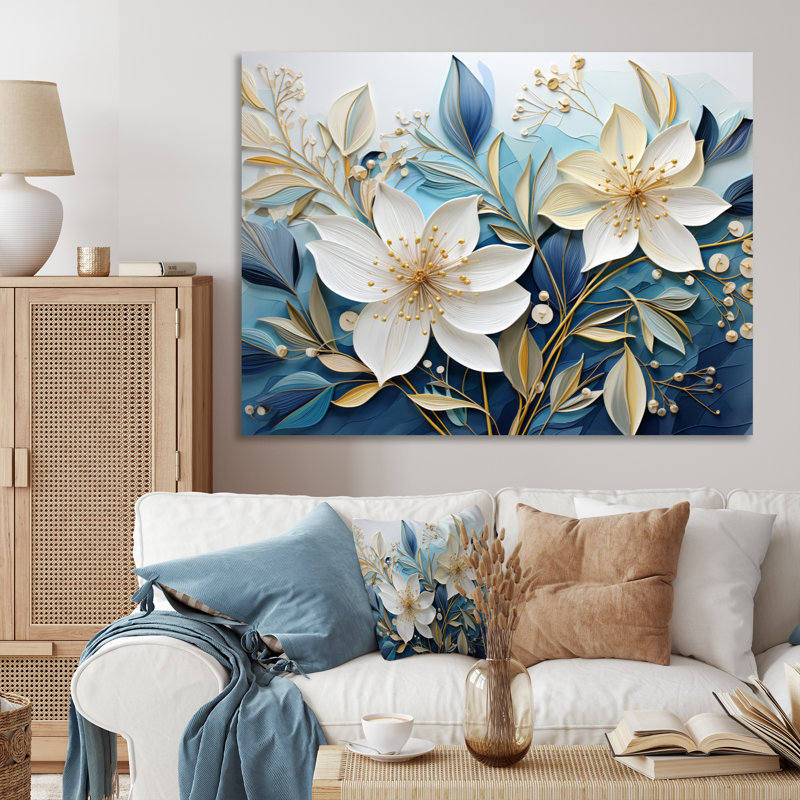 Blue Botanical Rhythms V - Reproduction d'art botanique abstrait, H 34 po x l 44 po x P 1,5 po, Toile tendue