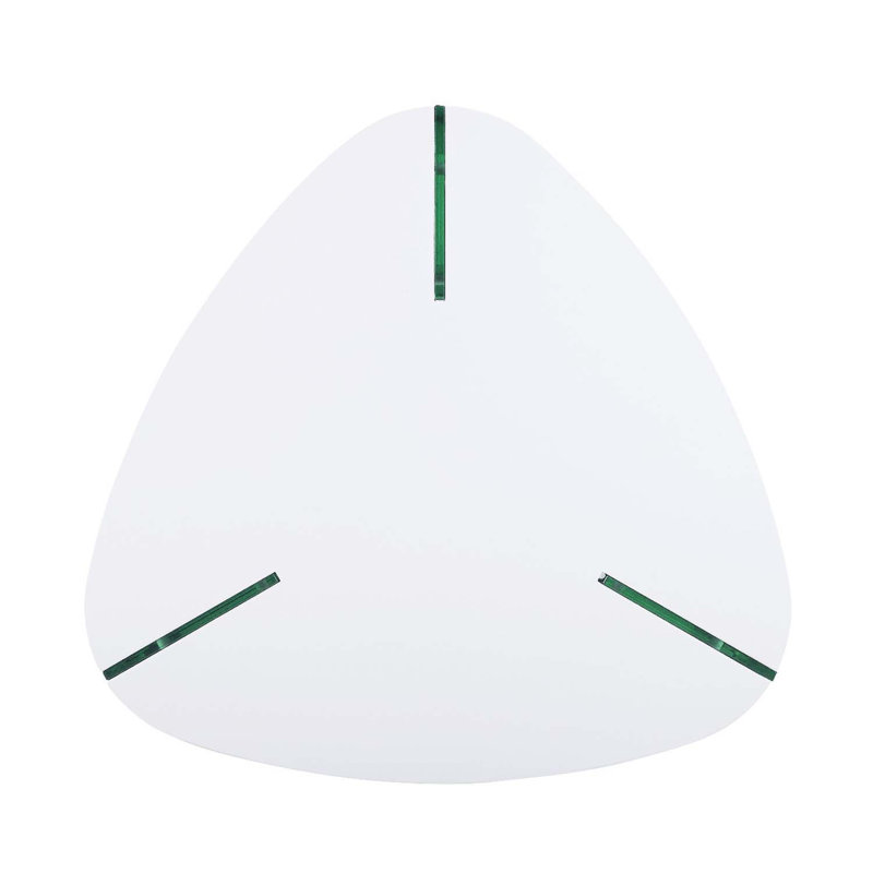 Table de bout triangulaire, blanc brillant et verre transparent