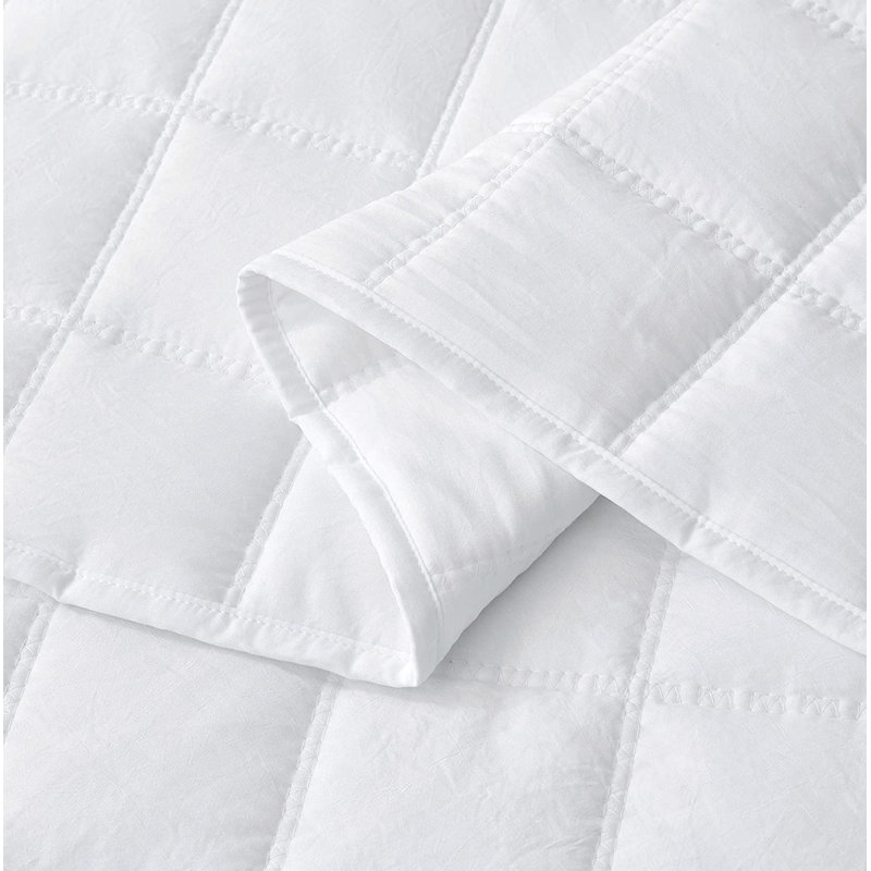 Square Stitch Embroidered Microfiber Quilt Set, Queen Quilt + 2 Standard Shams, White