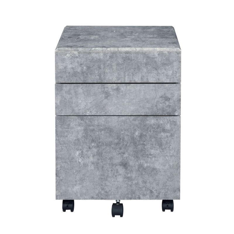 Classeur en faux béton, 3 roulettes, 5 roulettes, cadre en bois pour le rangement de bureau à domicile couleur argent