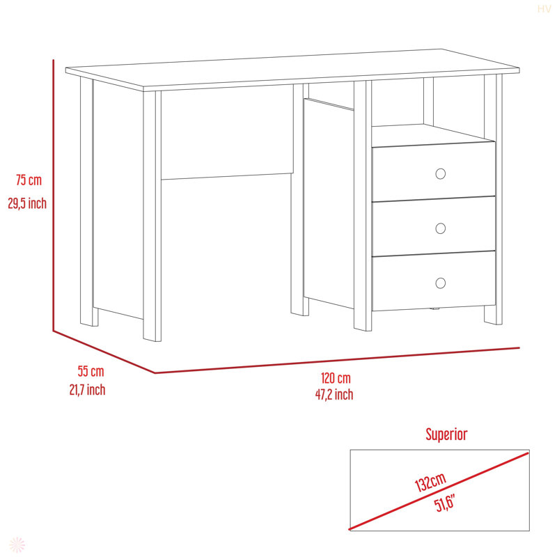 Writing Computer Desk, Three Drawers, One Shelf