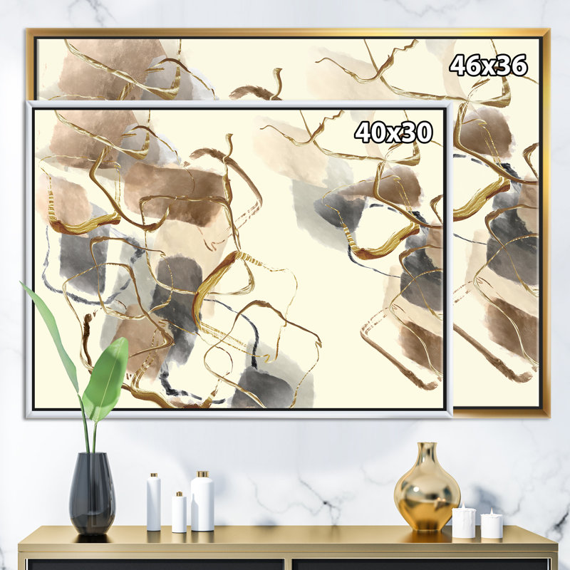 Gold Glam Squares V - reproduction d'art sur toile, Cadre flottant doré, H 36 po x l 46 po x P 1,5 po