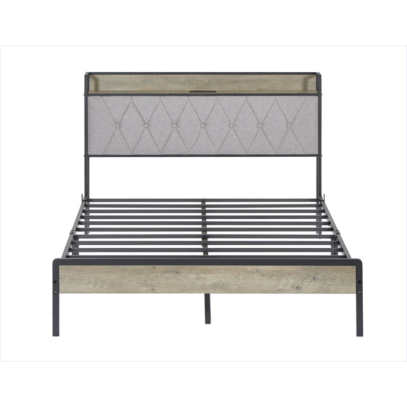 Base de lit avec station de charge, Gris, Double