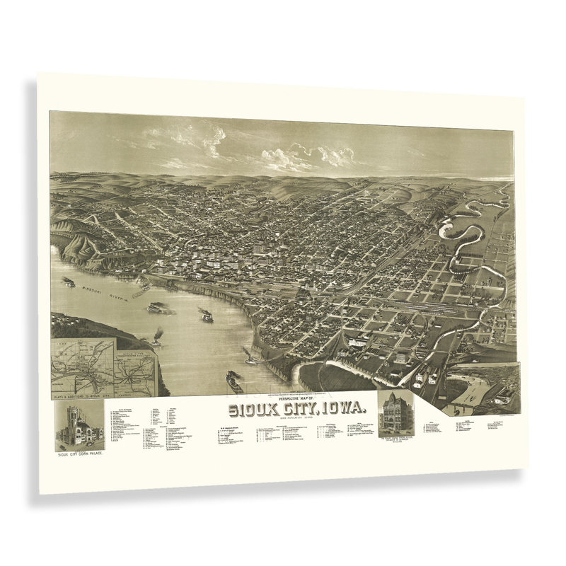 «1888 Sioux City Iowa Map Wall Art» sur papier, H 18 po x l 24 po