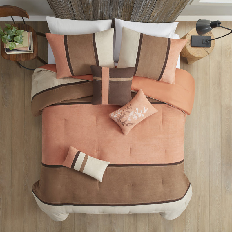 California King Coral and Brown Microfiber Comforter Set