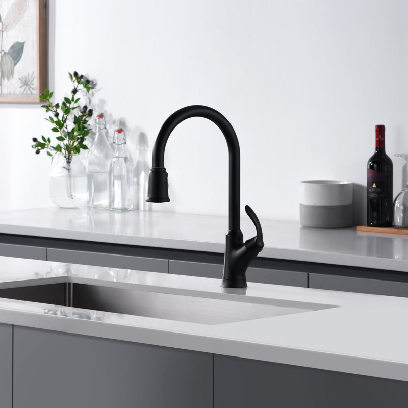 Stilleto Collection High-Arc Single Handle Kitchen/Bar Faucet with 2-Function Pull-Down Spout Sprayer - Matte Black
