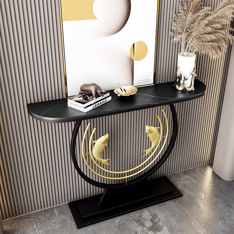 Console moderne en pierre frittée simple, Noir, H 31,5 po x l 59 po x P 11,8 po