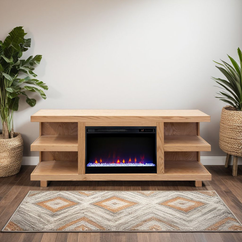 Meuble télé avec foyer électrique pour téléviseur Aspen, H 25 po x l 82 po x P 17 po, Brun