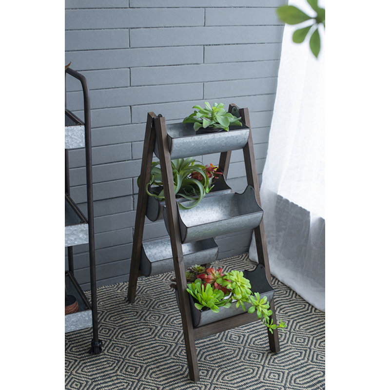 Pot de fleurs pliable en ardoise galvanisée et en bois Farmhouse