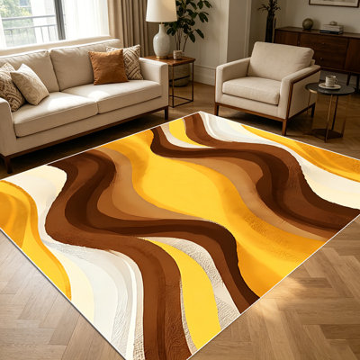 1PC Wavy Striped Abstract Warm Earth Tone area rugs for Living Room, Soft and Comfortable, Suitable for all seasons, easy-to-maintain, machine washable Indoor floor mat, Under Table Farmhouse suitable for dining room, bedroom, kitchen, entryway,