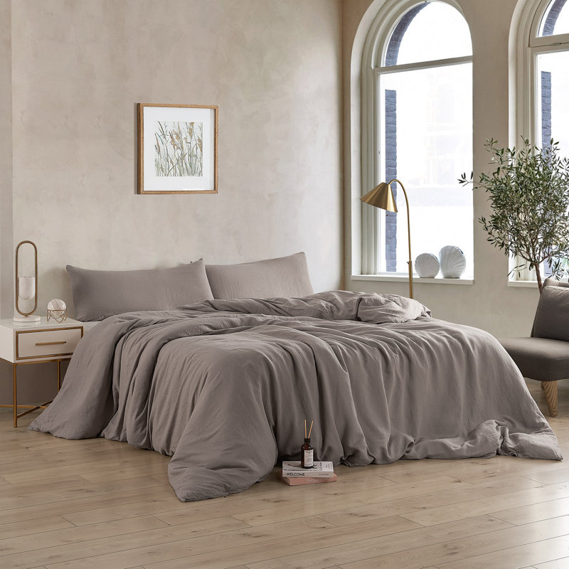 Belgian Flax Linen and Viscose Luxury Oversized Duvet Cover, Queen Duvet Cover, Brown