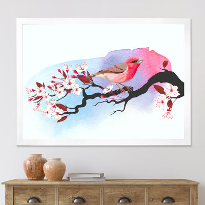" Pink Bird On Cherry Branch "