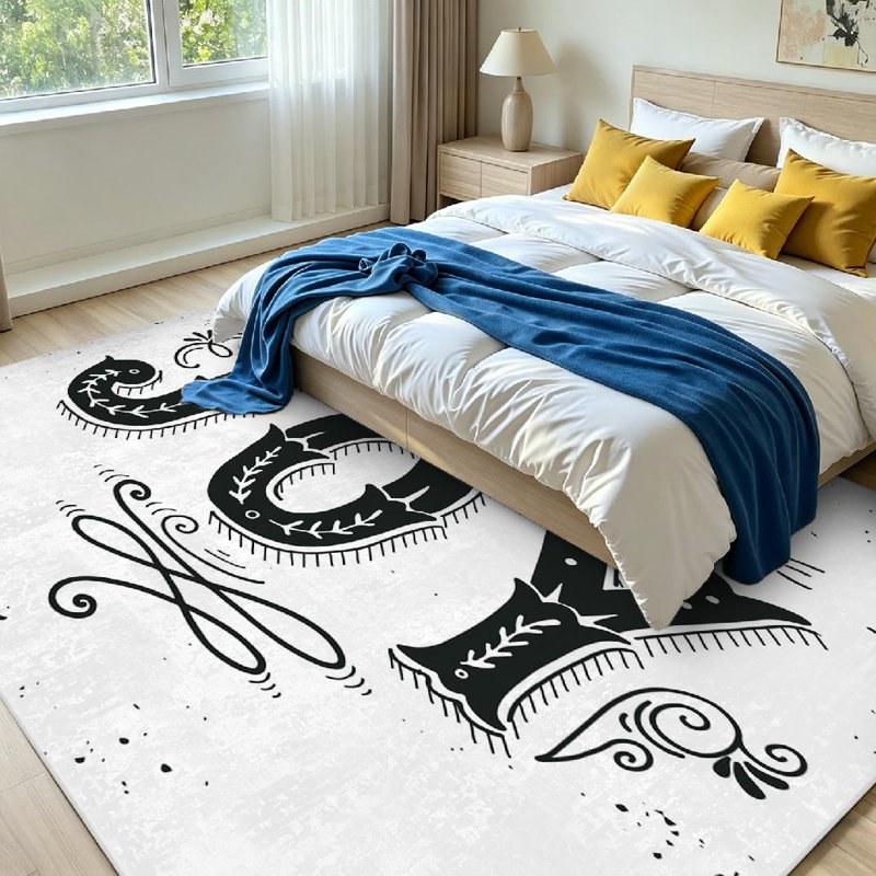 Tapis intérieur noir lavable à la machine, motif rétro « Joy Merry Christmas », avec tapis de Noël., Rectangle 71" x 98"