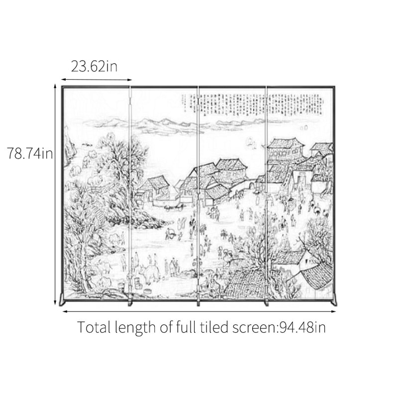 Écran de carte de la rivière Qingming, H 78,74 po x l 94,48 po x P 1,37 po
