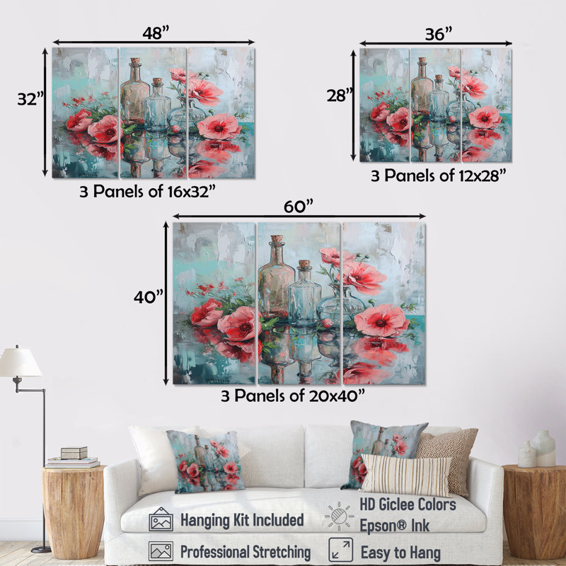 Wason - ensemble de décorations murales florales, Toile tendue, H 32 po x l 48 po x P 1 po
