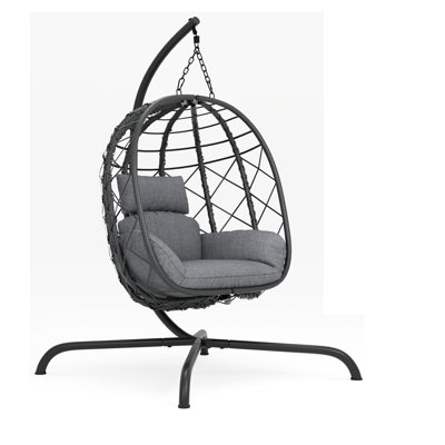 Hanging Egg Chair With Stand For Indoor Outdoor, Foldable Wicker Rattan Patio Egg Swing Chairs Hammock Egg Chair With Cushion