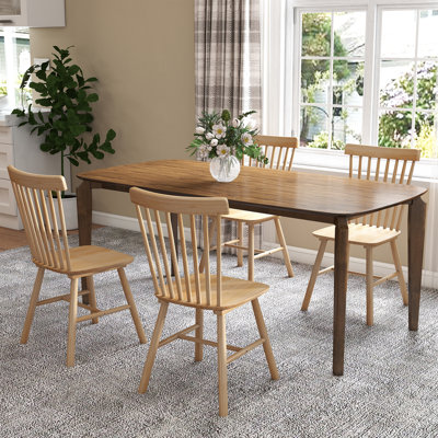 Rectangular Dining Table Set, Farmhouse Dining Table With Solid Wood Legs And Slat Back Windsor Dining Chairs For Kitchen/Dining Room/Guest Room