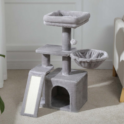 Petit arbre à chat 32 po, jolie tour pour chat avec rampe à griffes en sisal, hamac douillet et perchoir de lit amovible pour chatons
