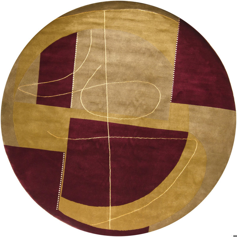 Tapis doré en laine noué à la main à motif abstrait moderne Caines, Rectangulaire 2 pi x 3 pi