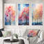 «Pink and Blue Trees Field Pointillism III», 3 pièces sur toile-853095367-853095366