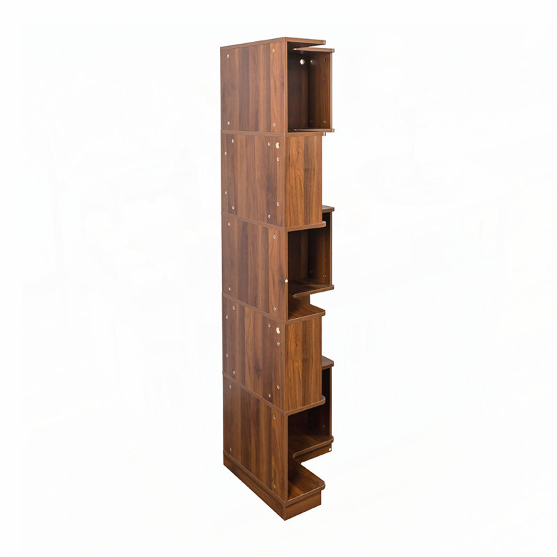 Chris 5-Tier Corner Bookcase with LED Lights, Walnut