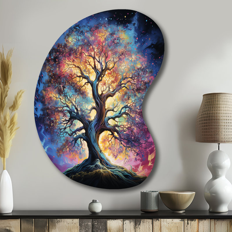 Alani - Art mural en métal avec arbre asymétrique, reproduction de sculpture murale en métal de forme unique