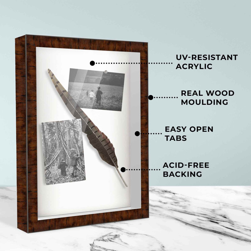 Cattalaya Solid Wood Shadow Box Picture Frame, Dark Brown, 12" W x 14" H
