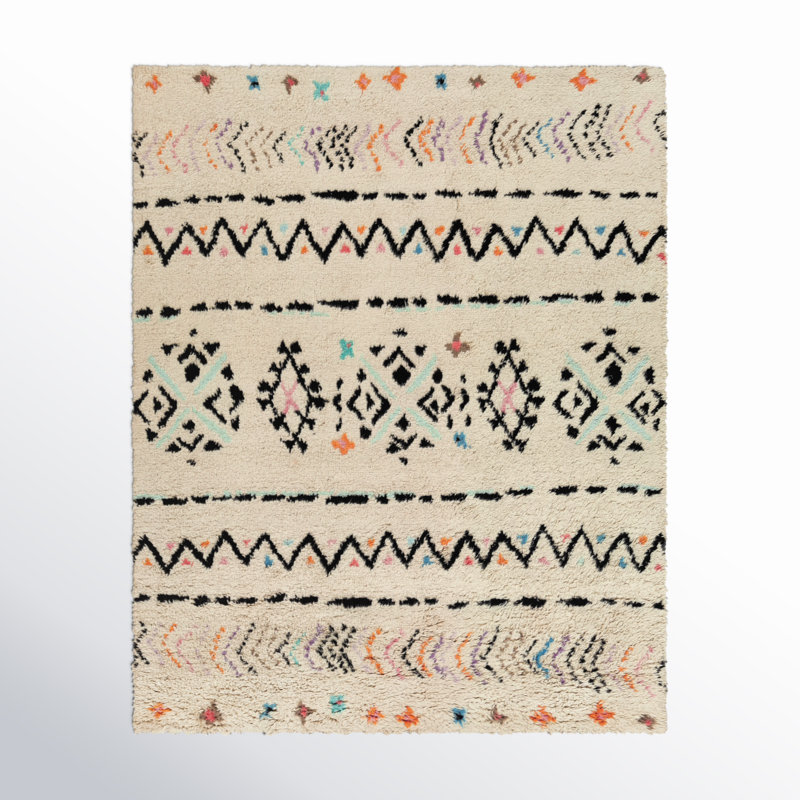Riad Hand-Knotted Neutral/Black Area Rug, Rectangle 8' x 10'