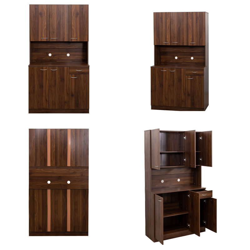 70,87 "de hauteur avec garde-robe et armoire de cuisine, avec 6 portes, 1 tablette ouverte et 1 tiroir pour la chambre à coucher, noyer