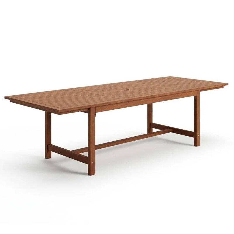 Wayland 13-Piece Outdoor Rectangular Extendable Dining Table And Chairs Set | Eucalyptus Wood | Ideal For Patio, Brown Table