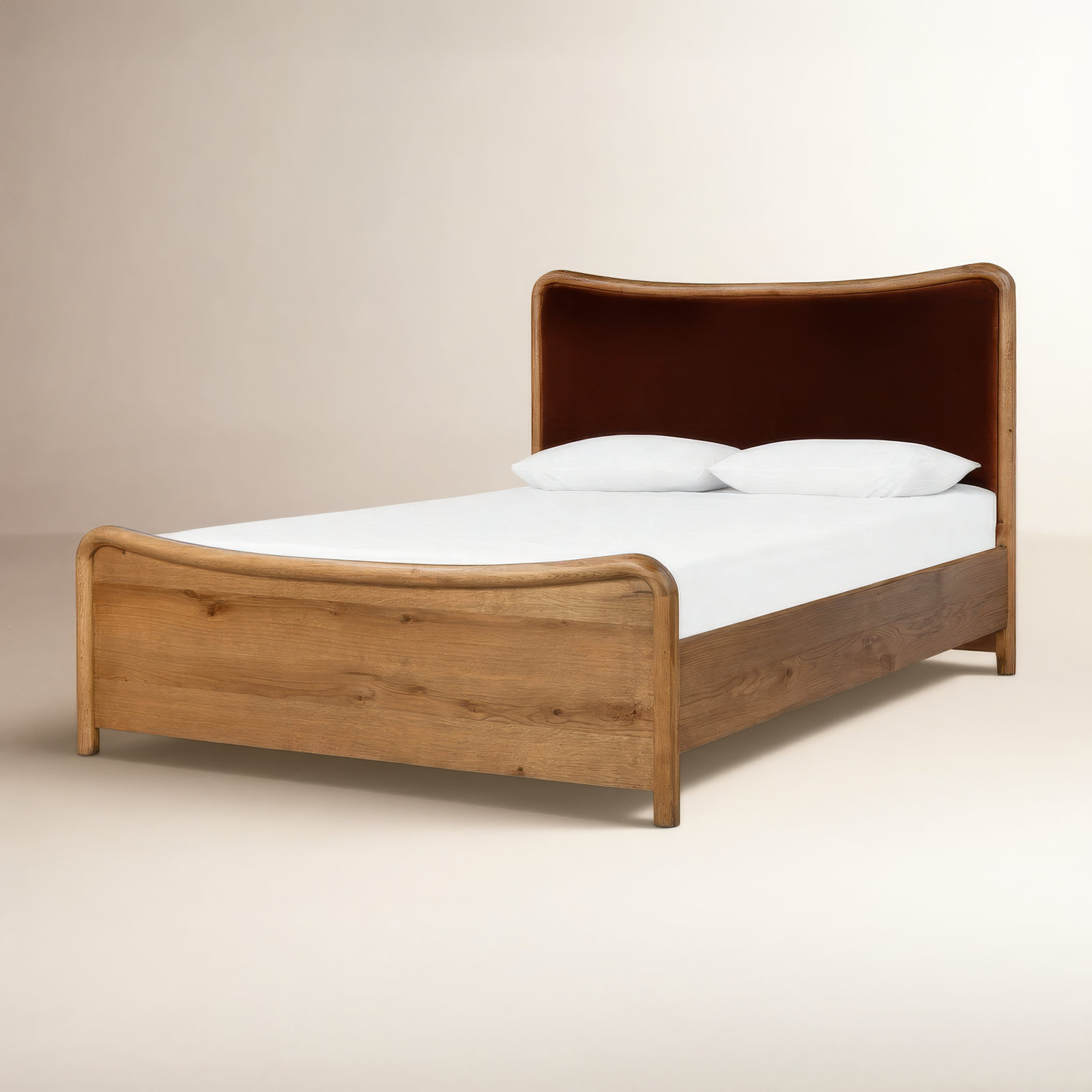 Linen Upholstered Oak Bed, Queen, Surrey Auburn