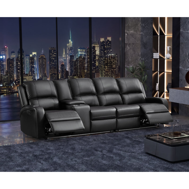 Vardie Faux Leather Power Reclining Sectional, Black Faux Leather