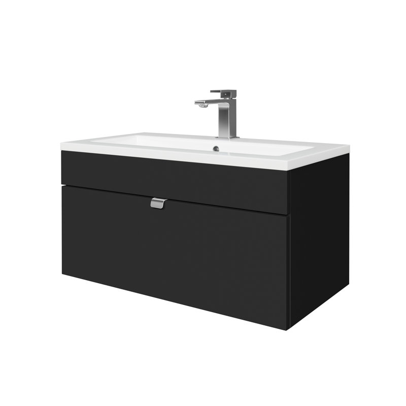 Meuble-lavabo mural moderne de 30 po de la collection Loft - poignées noires / chromées, 30", Noir / chrome